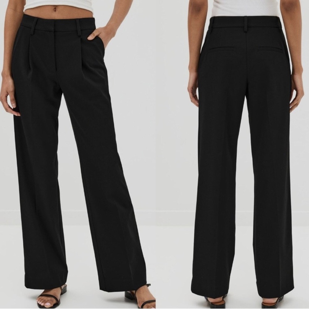 Reformation Black Pleated Wide Leg Trousers